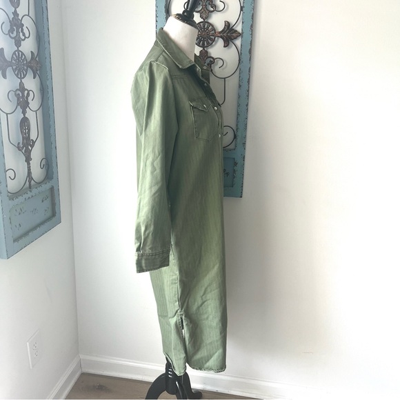Lee Vintage Modern Olive Green Snap Front Denim Shirt Dress, NWT - Picture 6 of 14